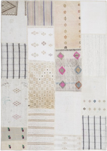 Teselya Bej Çizgili Etnik Modern Desenli Yün Hav Toz Vermez Leke Tutmayan Salon Yolluk Mutfak El Dokuma Halı