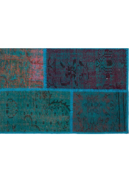 Iskece Turkuaz Eskitme Etnik Modern Desenli Yün Hav Toz Vermez Leke Tutmayan Salon Yolluk Mutfak El Dokuma Halı fırsatları