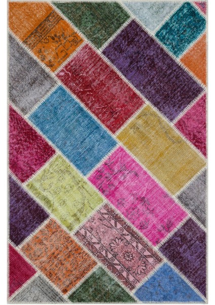 Iskece Bej Patchwork Etnik Modern Desenli Yün Hav Toz Vermez Leke Tutmayan Salon Yolluk Mutfak El Dokuma Halı