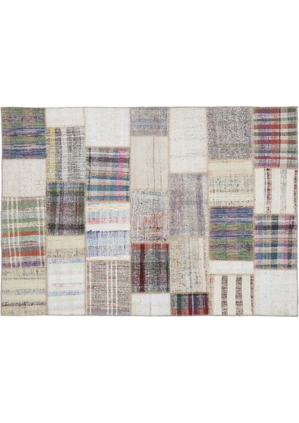 Bej Patchwork Etnik Modern Desenli Yün Hav Toz Vermez Leke Tutmayan Salon Yolluk Mutfak El Dokuma Halı