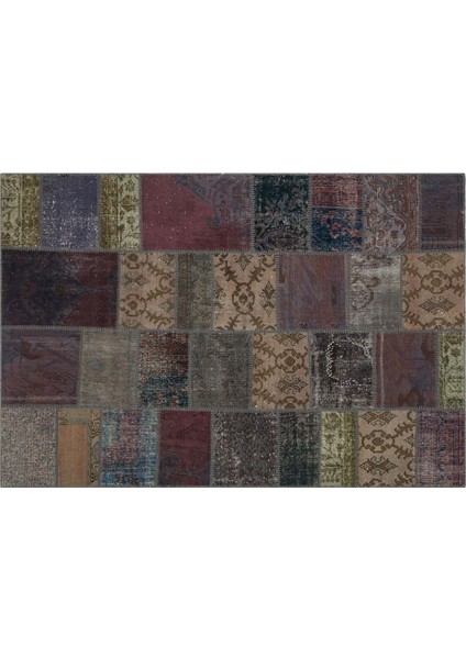 Kahverengi Patchwork Etnik Modern Desenli Yün Hav Toz Vermez Leke Tutmayan Salon Yolluk Mutfak El Dokuma Halı modelleri