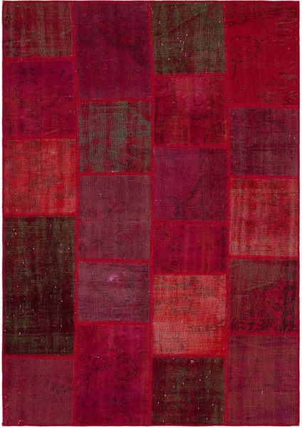 Iskece Kırmızı Eskitme Etnik Modern Desenli Yün Hav Toz Vermez Leke Tutmayan Salon Yolluk Mutfak El Dokuma Halı