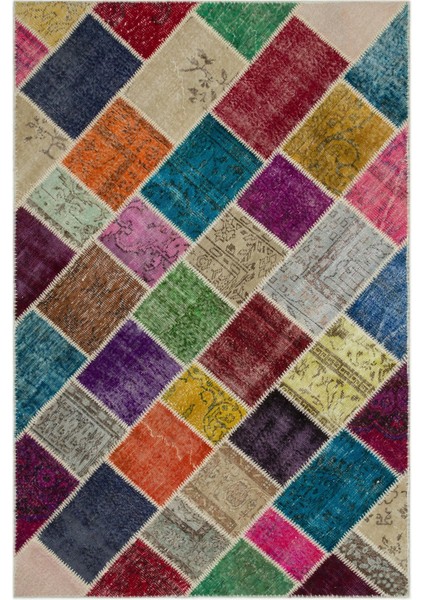 Iskece Bej Patchwork Etnik Modern Desenli Yün Hav Toz Vermez Leke Tutmayan Salon Yolluk Mutfak El Dokuma Halı