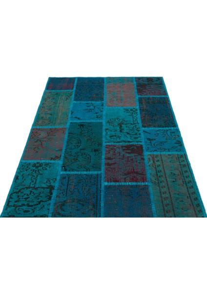 Iskece Turkuaz Eskitme Etnik Modern Desenli Yün Hav Toz Vermez Leke Tutmayan Salon Yolluk Mutfak El Dokuma Halı modelleri