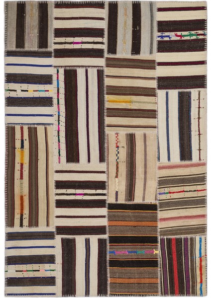 Teselya Kahverengi Çizgili Etnik Modern Desenli Yün Hav Toz Vermez Leke Tutmayan Salon Yolluk Mutfak El Dokuma Halı