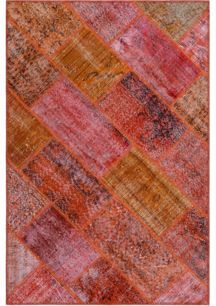 Iskece Kırmızı Eskitme Etnik Modern Desenli Yün Hav Toz Vermez Leke Tutmayan Salon Yolluk Mutfak El Dokuma Halı