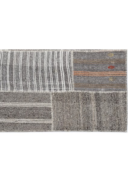 Teselya Gri Çizgili Etnik Modern Desenli Yün Hav Toz Vermez Leke Tutmayan Salon Yolluk Mutfak El Dokuma Halı indirimleri
