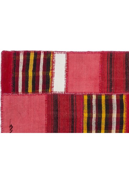 Teselya Pembe Patchwork Etnik Modern Desenli Yün Hav Toz Vermez Leke Tutmayan Salon Yolluk Mutfak El Dokuma Halı fiyatları