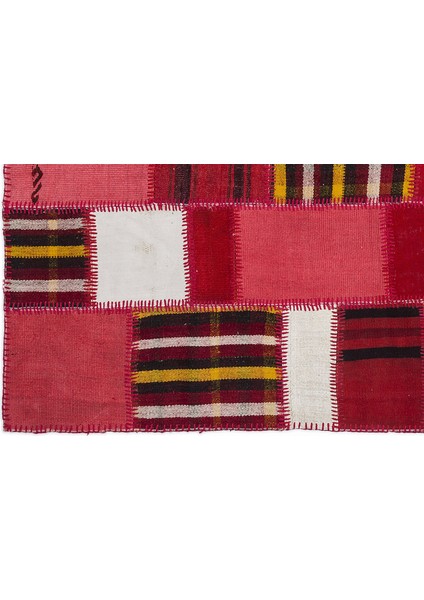 Teselya Pembe Patchwork Etnik Modern Desenli Yün Hav Toz Vermez Leke Tutmayan Salon Yolluk Mutfak El Dokuma Halı fırsatları