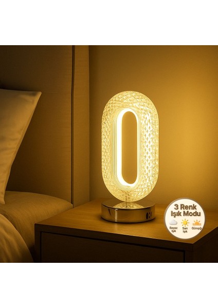 Eclipse Model Gümüş 3 Renk Modu Ledli Modern Elektrikli Yılbaşı Masa ve Gece Lambası