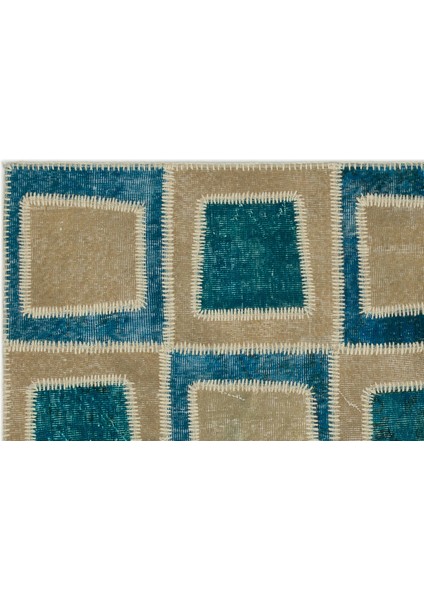 Iskece Turkuaz Eskitme Etnik Modern Desenli Yün Hav Toz Vermez Leke Tutmayan Salon Yolluk Mutfak El Dokuma Halı fırsatları