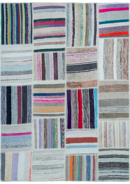 Teselya Bej Çizgili Etnik Modern Desenli Yün Hav Toz Vermez Leke Tutmayan Salon Yolluk Mutfak El Dokuma Halı