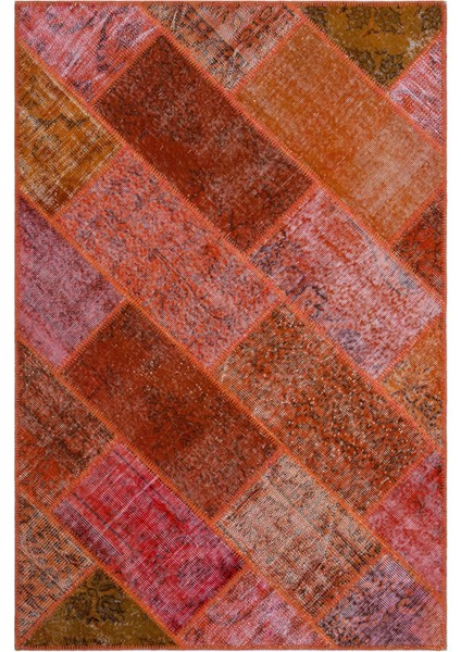 Iskece Kırmızı Eskitme Etnik Modern Desenli Yün Hav Toz Vermez Leke Tutmayan Salon Yolluk Mutfak El Dokuma Halı