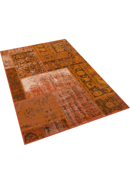Turuncu Patchwork Etnik Modern Desenli Yün Hav Toz Vermez Leke Tutmayan Salon Yolluk Mutfak El Dokuma Halı modelleri