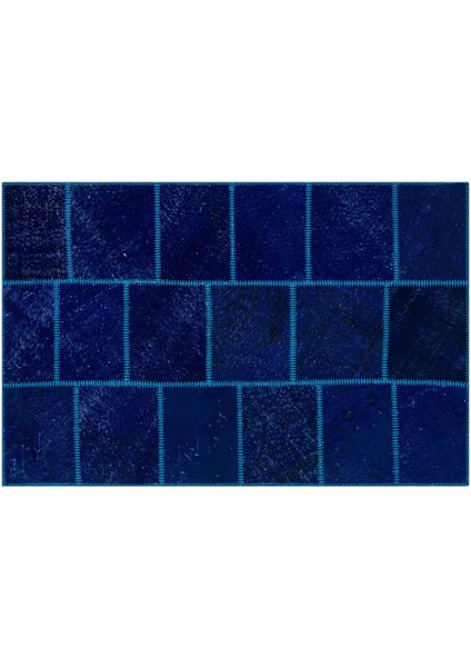 Lacivert Patchwork Etnik Modern Desenli Yün Hav Toz Vermez Leke Tutmayan Salon Yolluk Mutfak El Dokuma Halı