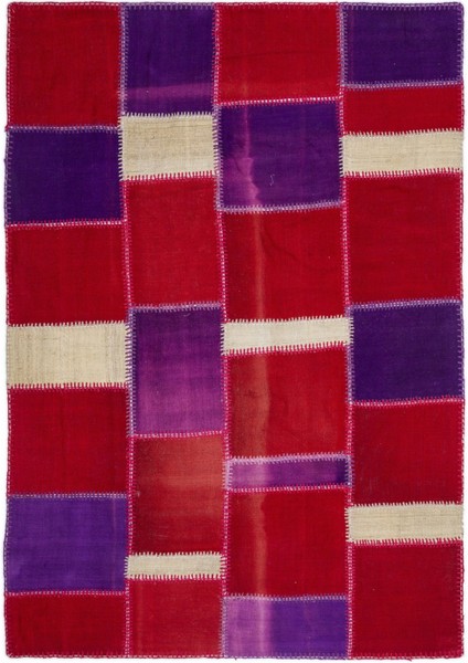 Teselya Pembe Patchwork Etnik Modern Desenli Yün Hav Toz Vermez Leke Tutmayan Salon Yolluk Mutfak El Dokuma Halı