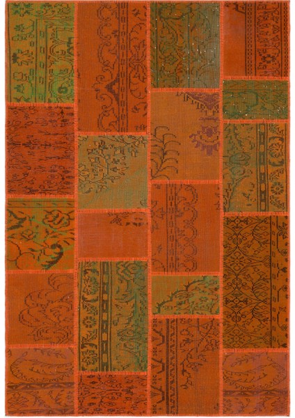 Iskece Turuncu Eskitme Etnik Modern Desenli Yün Hav Toz Vermez Leke Tutmayan Salon Yolluk Mutfak El Dokuma Halı