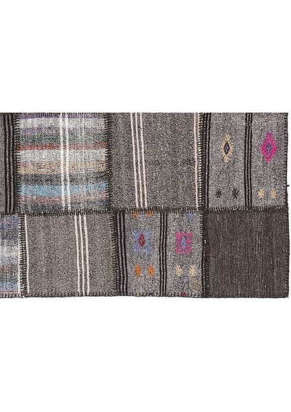 Kahverengi Patchwork Etnik Modern Desenli Yün Hav Toz Vermez Leke Tutmayan Salon Yolluk Mutfak El Dokuma Halı indirimleri