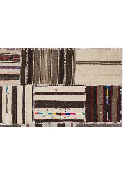 Teselya Bej Çizgili Etnik Modern Desenli Yün Hav Toz Vermez Leke Tutmayan Salon Yolluk Mutfak El Dokuma Halı modelleri