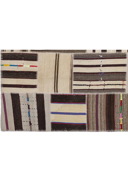 Teselya Bej Çizgili Etnik Modern Desenli Yün Hav Toz Vermez Leke Tutmayan Salon Yolluk Mutfak El Dokuma Halı fırsatları