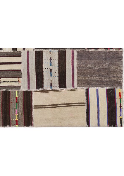 Teselya Bej Çizgili Etnik Modern Desenli Yün Hav Toz Vermez Leke Tutmayan Salon Yolluk Mutfak El Dokuma Halı indirimleri