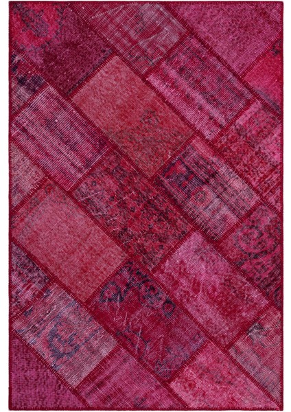 Iskece Kırmızı Eskitme Etnik Modern Desenli Yün Hav Toz Vermez Leke Tutmayan Salon Yolluk Mutfak El Dokuma Halı