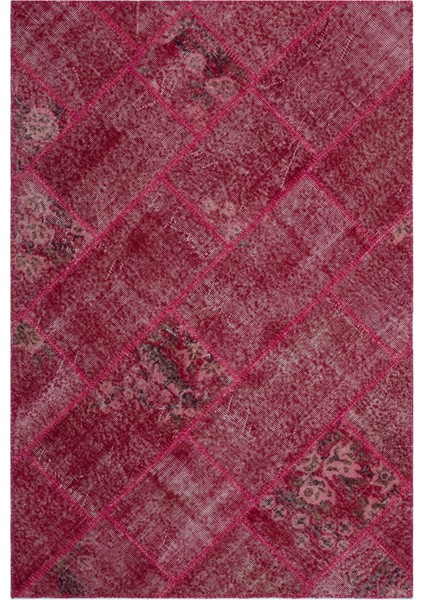 Iskece Kırmızı Eskitme Etnik Modern Desenli Yün Hav Toz Vermez Leke Tutmayan Salon Yolluk Mutfak El Dokuma Halı