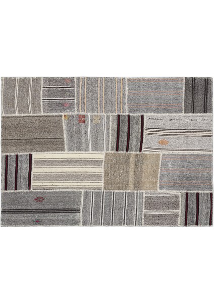 Kahverengi Patchwork Etnik Modern Desenli Yün Hav Toz Vermez Leke Tutmayan Salon Yolluk Mutfak El Dokuma Halı