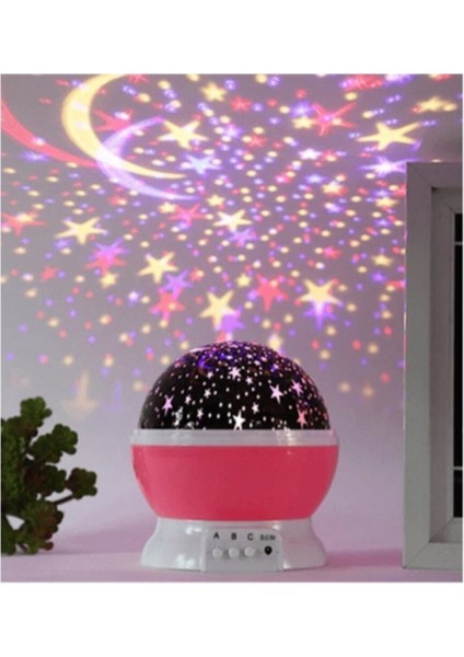 Dönen Projeksiyon Gece Lambası Star Master Ay Yıldız LED - Pembe