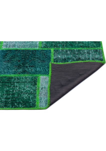 Iskece Yeşil Eskitme Etnik Modern Desenli Yün Hav Toz Vermez Leke Tutmayan Salon Yolluk Mutfak El Dokuma Halı indirimleri