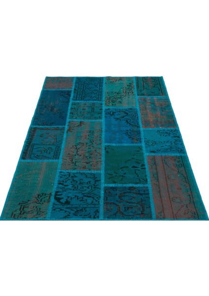 Iskece Turkuaz Eskitme Etnik Modern Desenli Yün Hav Toz Vermez Leke Tutmayan Salon Yolluk Mutfak El Dokuma Halı modelleri