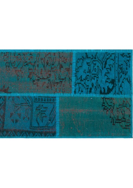 Iskece Turkuaz Eskitme Etnik Modern Desenli Yün Hav Toz Vermez Leke Tutmayan Salon Yolluk Mutfak El Dokuma Halı fırsatları