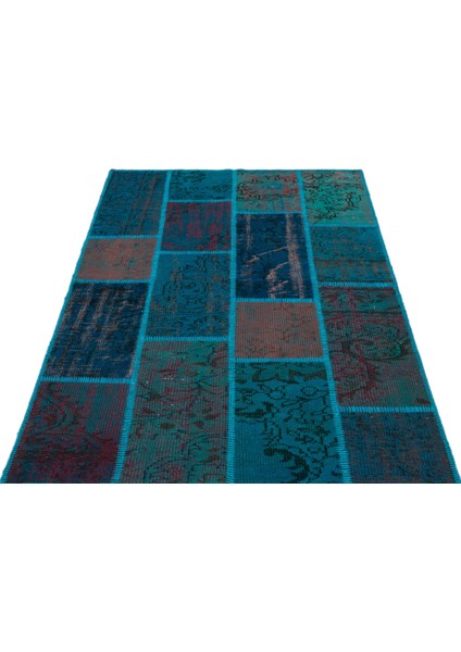 Iskece Turkuaz Eskitme Etnik Modern Desenli Yün Hav Toz Vermez Leke Tutmayan Salon Yolluk Mutfak El Dokuma Halı modelleri