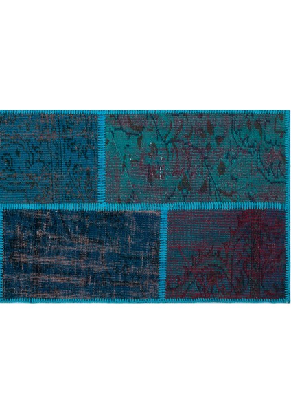 Iskece Turkuaz Eskitme Etnik Modern Desenli Yün Hav Toz Vermez Leke Tutmayan Salon Yolluk Mutfak El Dokuma Halı fırsatları