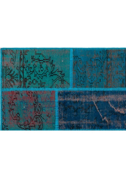 Iskece Turkuaz Eskitme Etnik Modern Desenli Yün Hav Toz Vermez Leke Tutmayan Salon Yolluk Mutfak El Dokuma Halı indirimleri