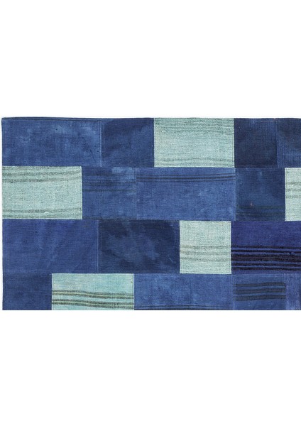 Mavi Patchwork Etnik Modern Desenli Yün Hav Toz Vermez Leke Tutmayan Salon Yolluk Mutfak El Dokuma Halı fiyatları