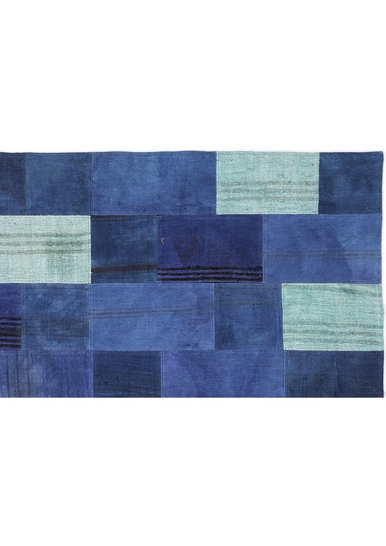 Mavi Patchwork Etnik Modern Desenli Yün Hav Toz Vermez Leke Tutmayan Salon Yolluk Mutfak El Dokuma Halı modelleri