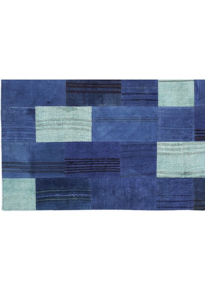 Mavi Patchwork Etnik Modern Desenli Yün Hav Toz Vermez Leke Tutmayan Salon Yolluk Mutfak El Dokuma Halı fırsatları