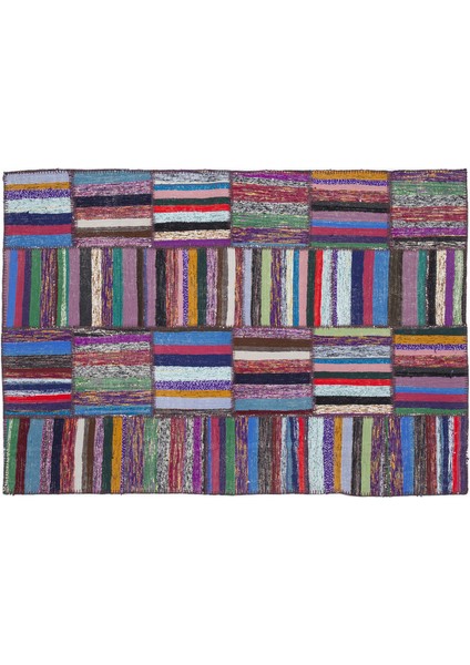 Mor Patchwork Etnik Modern Desenli Yün Hav Toz Vermez Leke Tutmayan Salon Yolluk Mutfak El Dokuma Halı