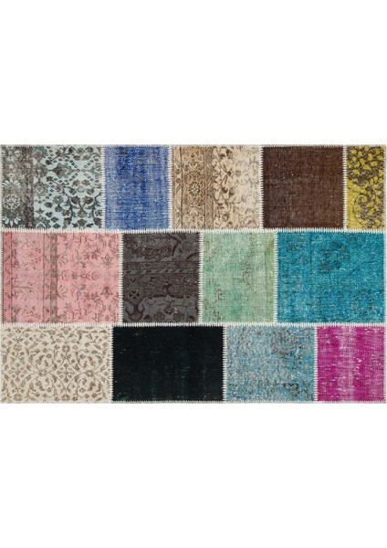 Bej Patchwork Etnik Modern Desenli Yün Hav Toz Vermez Leke Tutmayan Salon Yolluk Mutfak El Dokuma Halı