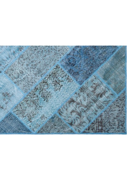 Turkuaz Patchwork Etnik Modern Desenli Yün Hav Toz Vermez Leke Tutmayan Salon Yolluk Mutfak El Dokuma Halı fırsatları