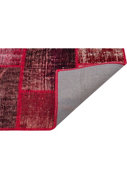 Kırmızı Patchwork Etnik Modern Desenli Yün Hav Toz Vermez Leke Tutmayan Salon Yolluk Mutfak El Dokuma Halı fiyatları