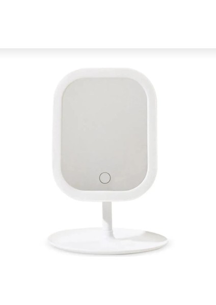 3 Renk Led'li Taşınabilir Şarjlı Işıklı Kare Makyaj Aynası Beyaz Renk