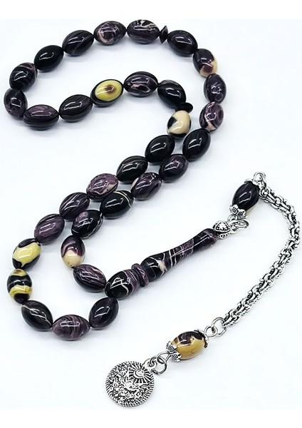 Koyu Renk Hareli Sıkma Ateş Kehribar Tesbih