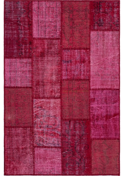 Iskece Kırmızı Eskitme Etnik Modern Desenli Yün Hav Toz Vermez Leke Tutmayan Salon Yolluk Mutfak El Dokuma Halı