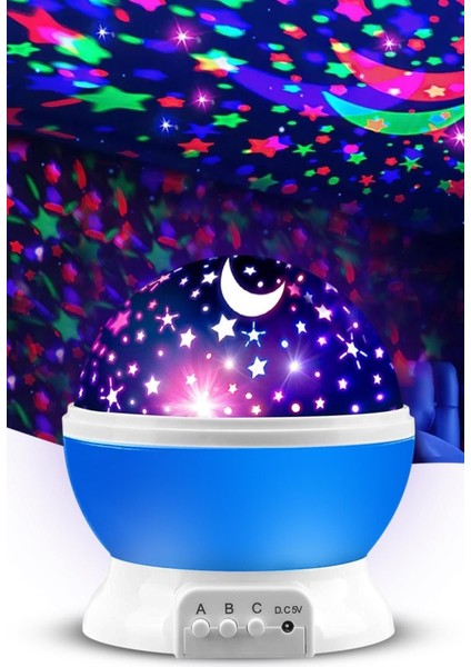 Küre Renkli Yıldızlı Gökyüzü Projeksiyon Gece Lambası Mavi