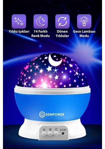 Küre Renkli Yıldızlı Gökyüzü Projeksiyon Gece Lambası Mavi fiyatları