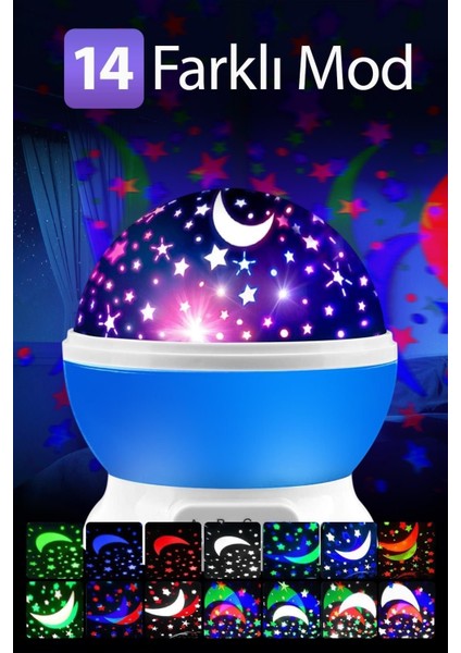 Küre Renkli Yıldızlı Gökyüzü Projeksiyon Gece Lambası Mavi modelleri