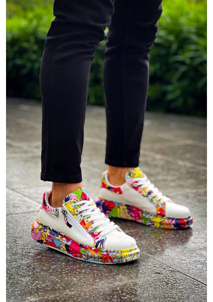 Kb-02 Bağcıklı Crocodile Beyaz Kırmızı Günlük Erkek Ayakkabı