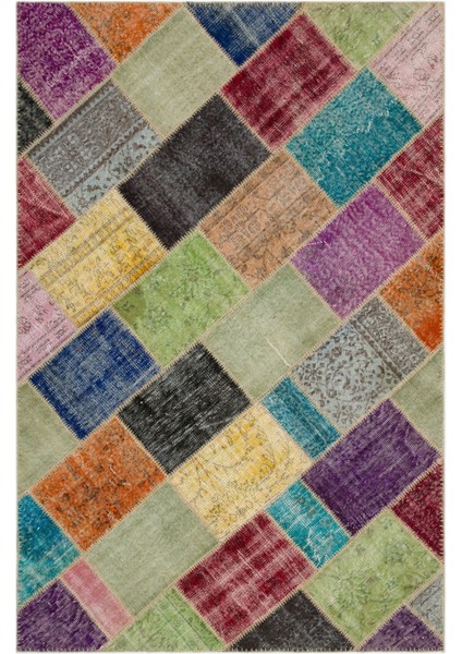 Iskece Bej Patchwork Etnik Modern Desenli Yün Hav Toz Vermez Leke Tutmayan Salon Yolluk Mutfak El Dokuma Halı